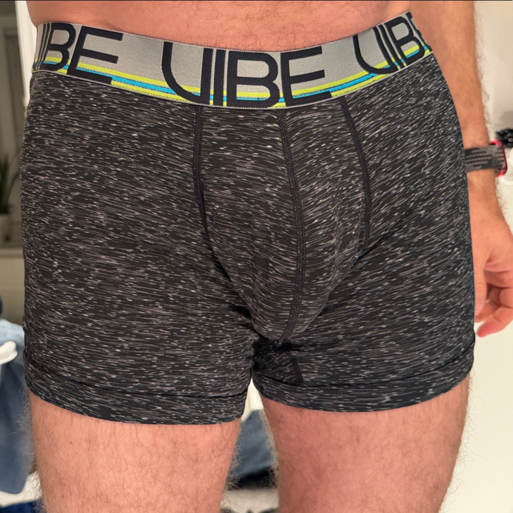 Vibe Charcoal Athletic Boxer Briefs with Blue and Yellow Accents